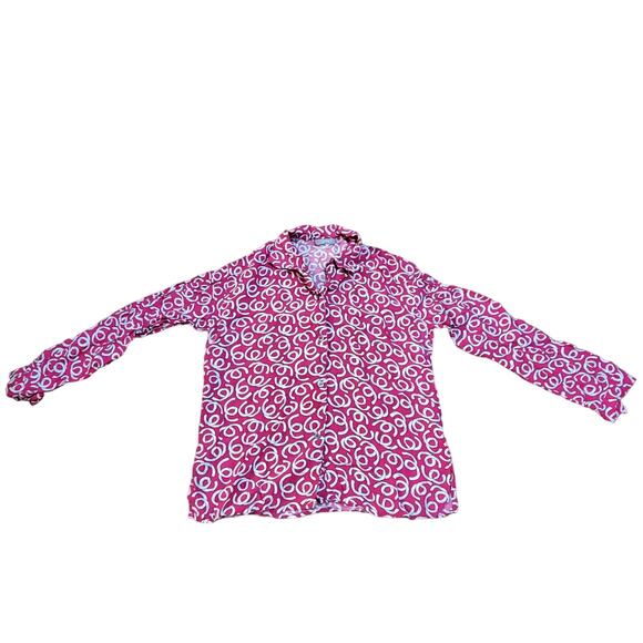 Vtg Esprit Sz S Pink Retro White Swirl 80s Pattern Button Up Down Blouse - Picture 1 of 11